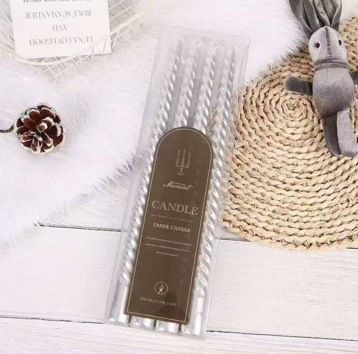 מארז 4 נרות מסולסלים 30 ס"מ כסף