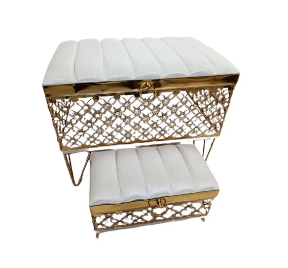 תיבה יוקרתית מתכת ובד לבן - קטן 20x33x12
