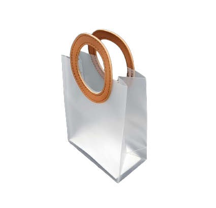 12 שקיות PVC שקוף חלבי ידיות חום קטן 16X18.5X8 ס"מ